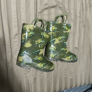 Kids Green Tractor light up Rain Boots